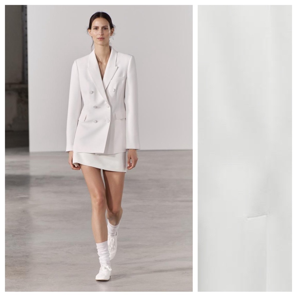 NWT Zara ZW Collection Ecru Viscose Tailored Fitted Blazer. Size L.